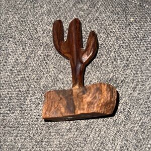 Vintage Carved Ironwood Cactus with Hawk Southwestern Folk Art